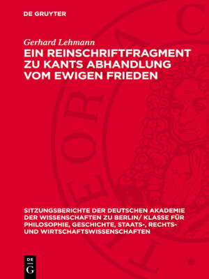 cover image of Ein Reinschriftfragment zu Kants Abhandlung vom ewigen Frieden
